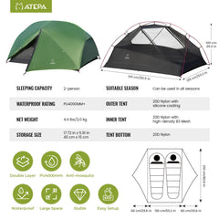 ATEPA nylon tent with 4000mm waterproof rainfly keeps you dry