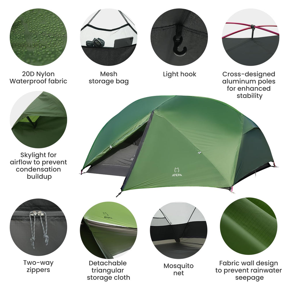ATEPA tent ventilation and rainfly vent system reduces condensation during use