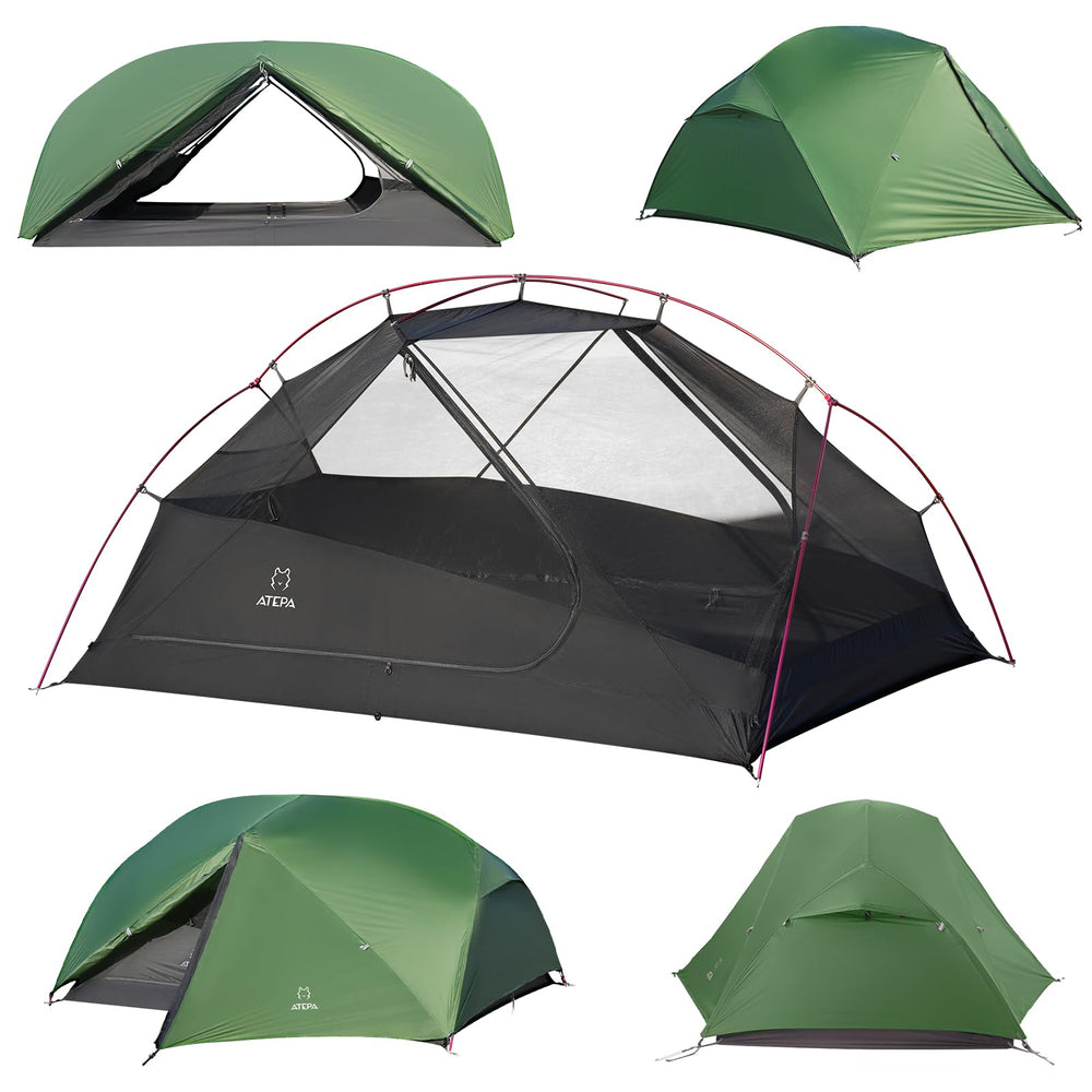 ATEPA ultralight two person tent setup in outdoor environment for hikers