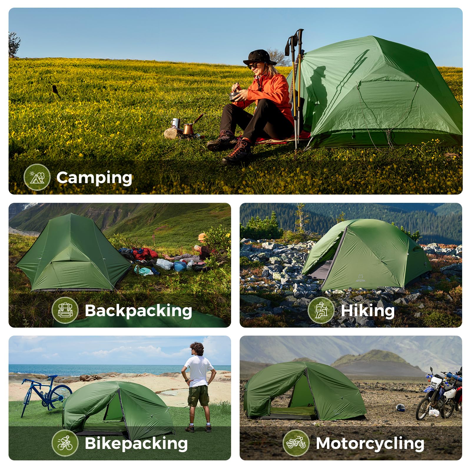 ATEPA ultralight tent aluminum pole close-up featuring 7001 aluminum alloy frame.