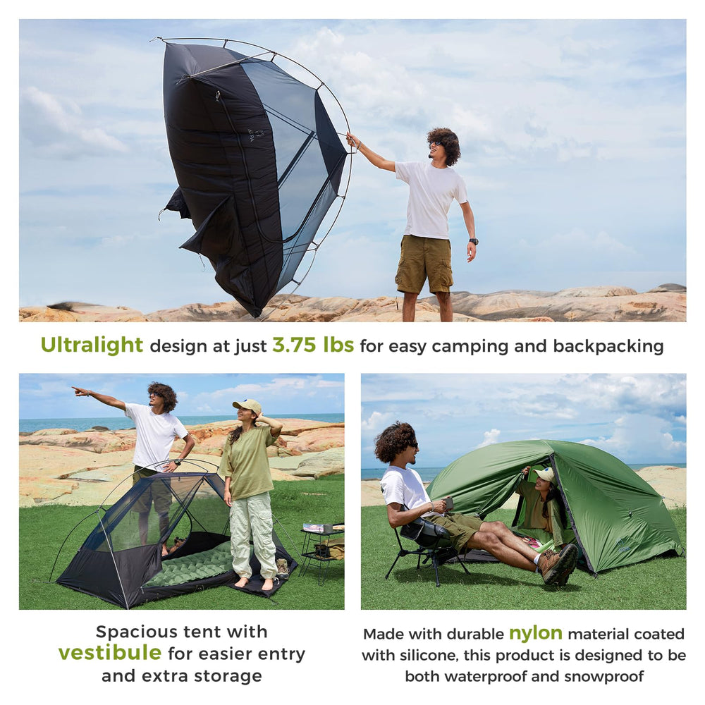 ATEPA tent with gear storage pockets and lantern hook for organized nights.