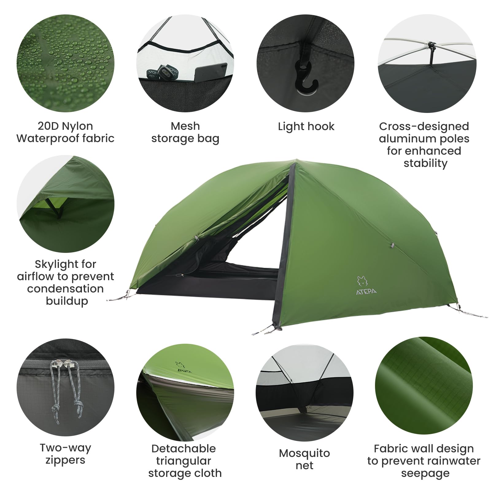 ATEPA rainfly extended into front sun-shelter using trekking poles.