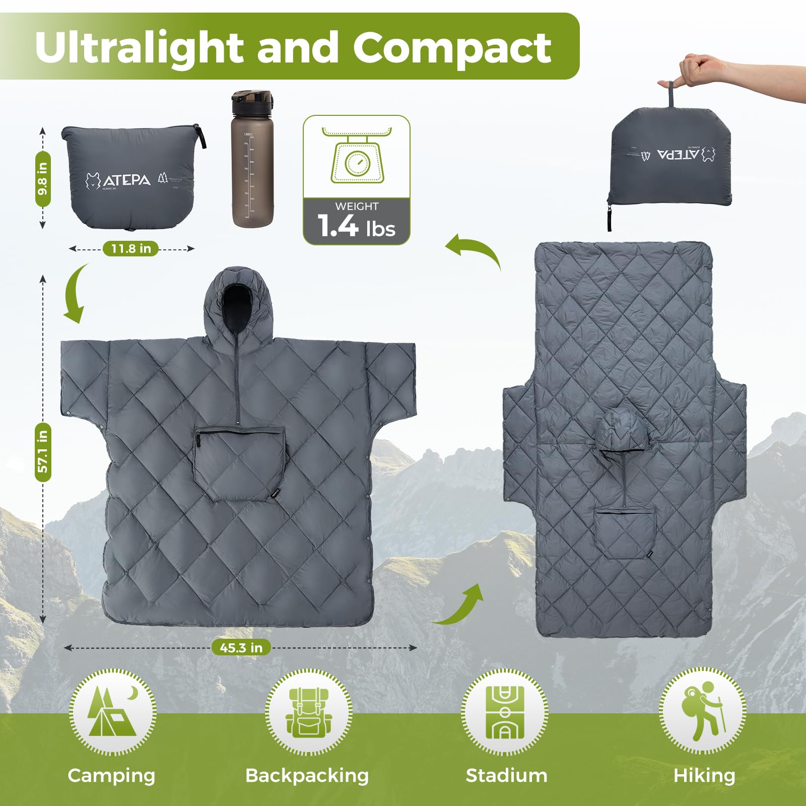 ATEPA water-repellent nylon shell protects against drizzle while staying breathable