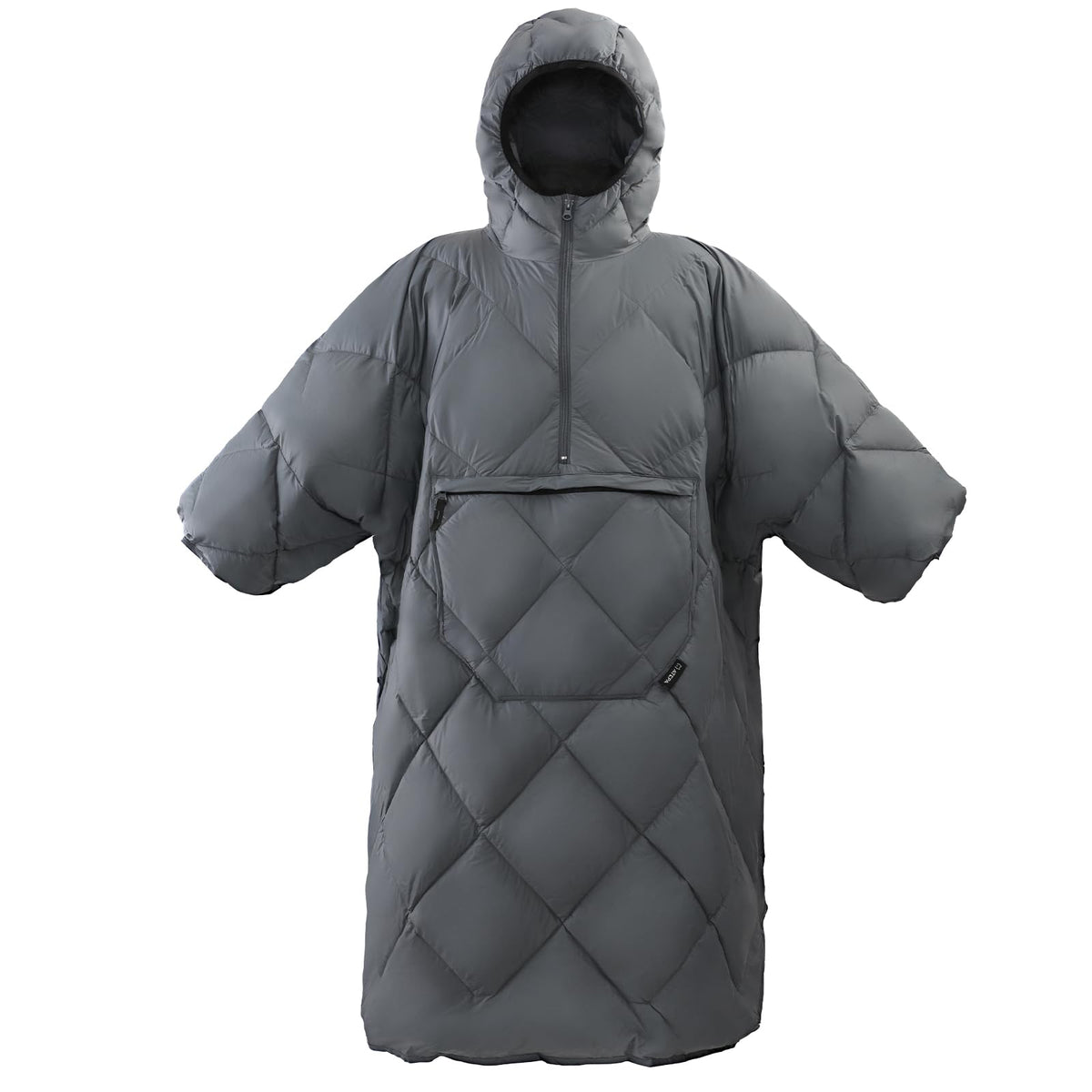 ATEPA wearable sleeping bag folded in kangaroo pocket for compact portability