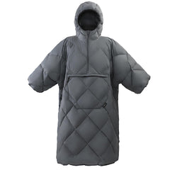 ATEPA wearable sleeping bag folded in kangaroo pocket for compact portability
