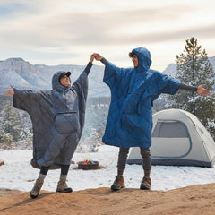 ATEPA wearable sleeping bag in poncho mode offers hands-free warmth outdoors.