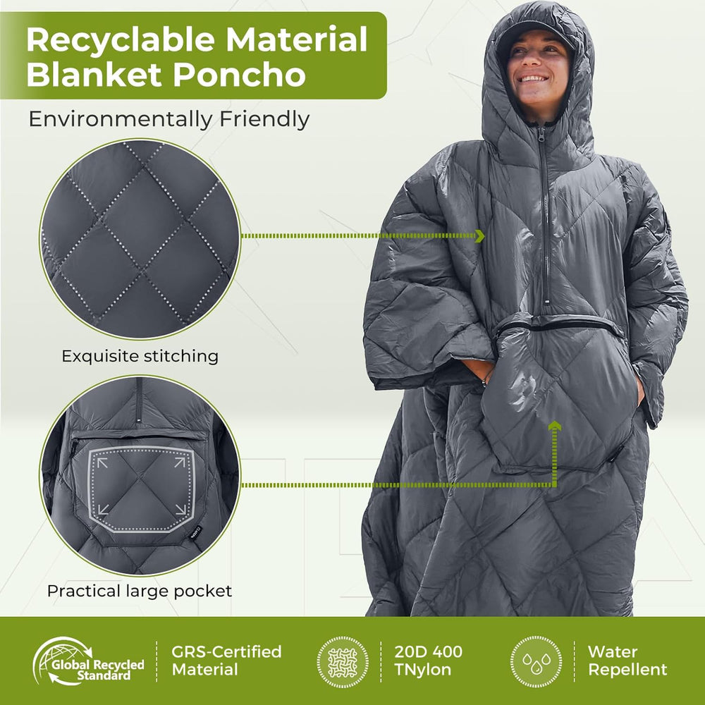 ATEPA wearable sleeping bag with zippered coat closure for hands-free warmth