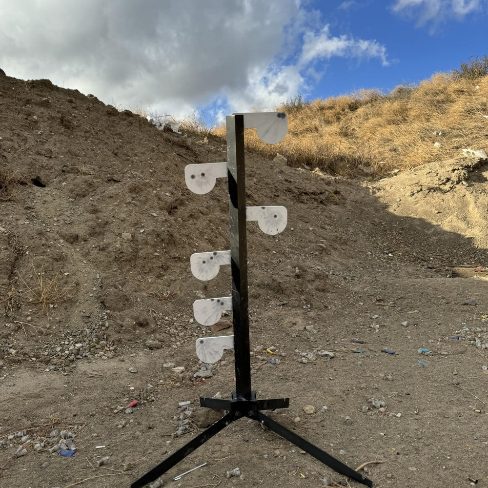 Atflbox AR500 dueling tree angled design deflects debris to ground for safer use