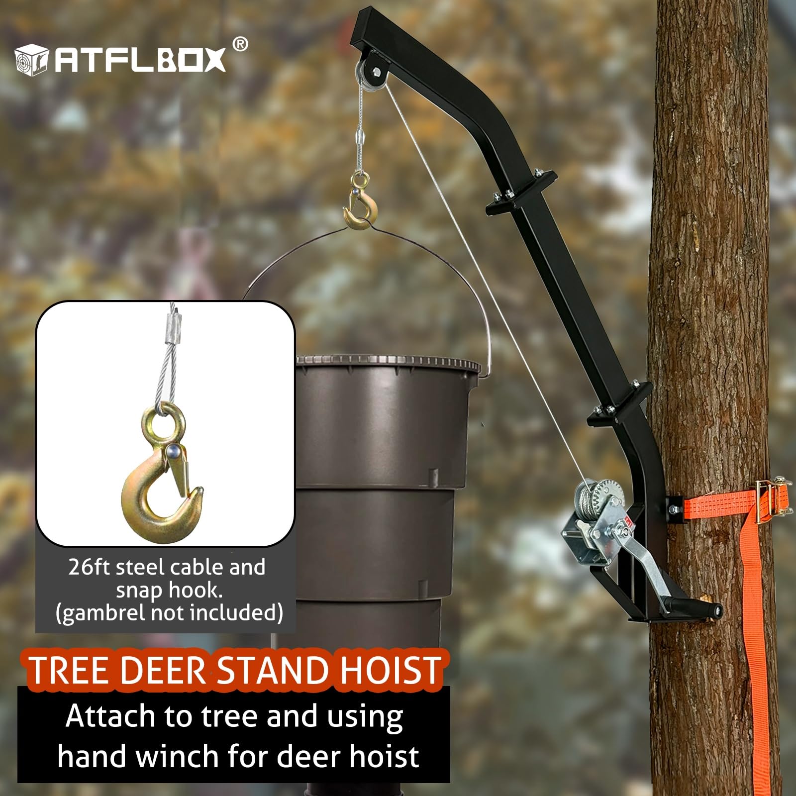 Atflbox deer hanger setup shown for field dressing