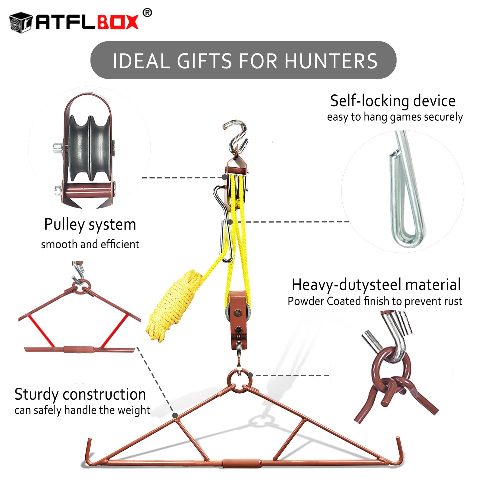 Atflbox foldable deer gambrel ready for portable hunting trips.