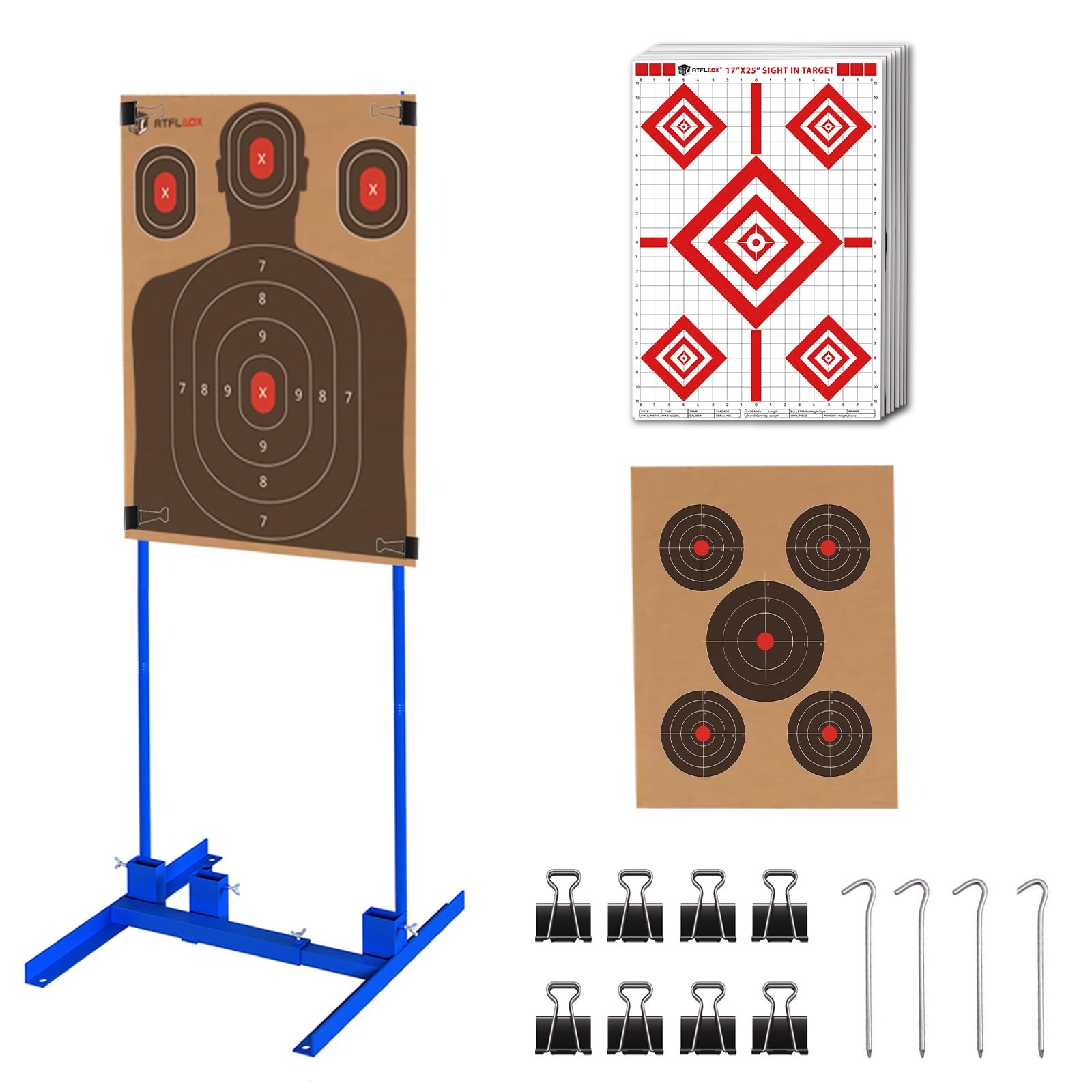 Atflbox shooting target stand with adjustable base supports versatile practice setups.
