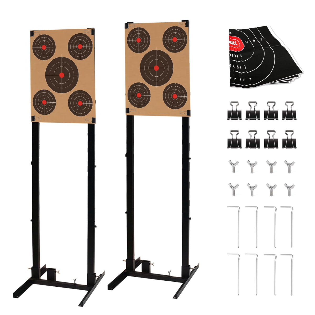 Atflbox shooting target stand with a sturdy base for outdoor practice.