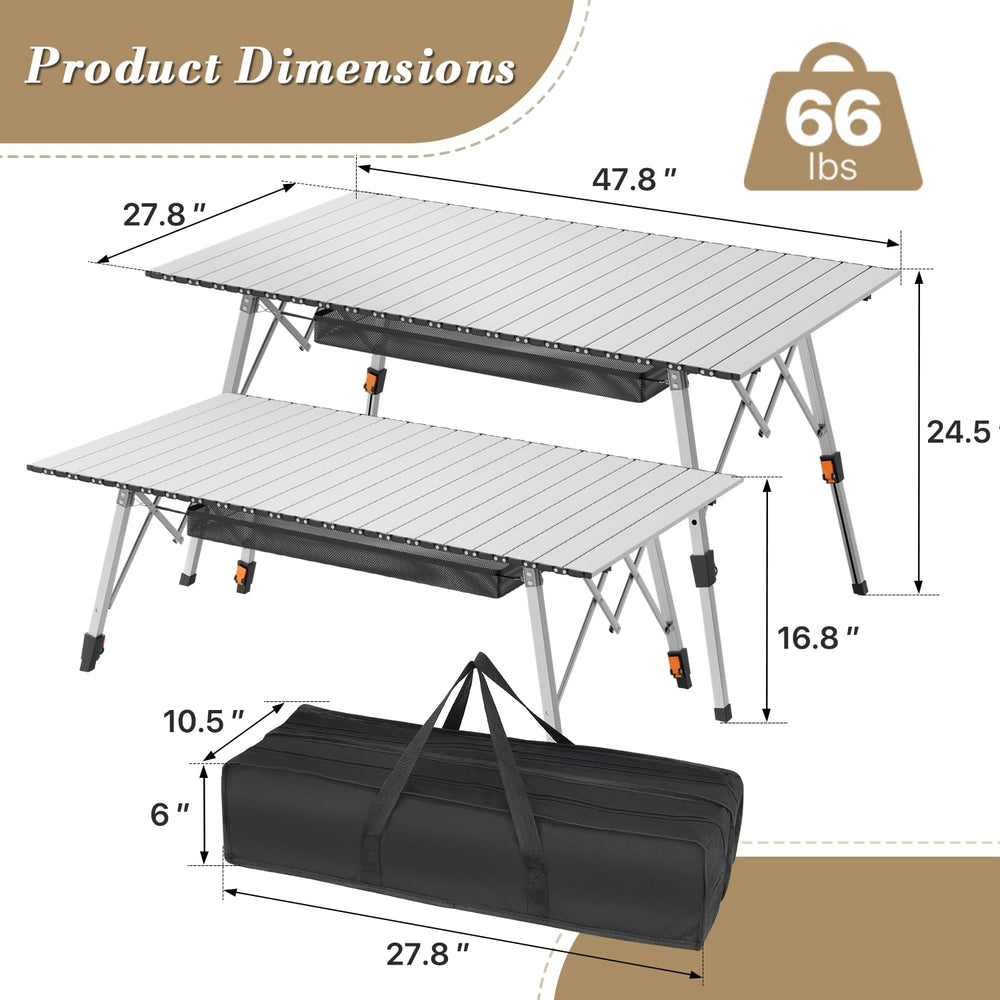 Athena Collection 47-inch aluminum surface ready for camping meals and picnics.