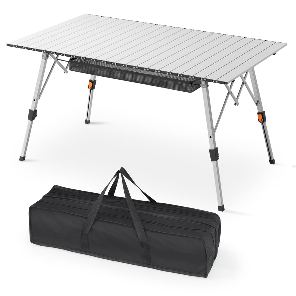 Athena Collection foldable table front view with compact carry bag, ideal for easy outdoor setup.