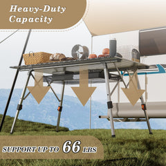 Athena Collection under-table mesh layer provides extra storage space during outings.