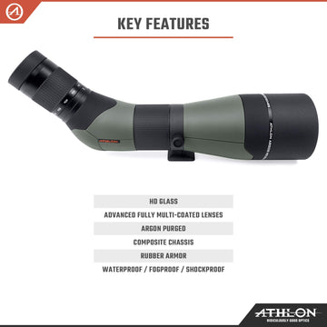 Athlon Optics Argos HD 20-60x85 weatherproof design withstands rain and cold conditions.
