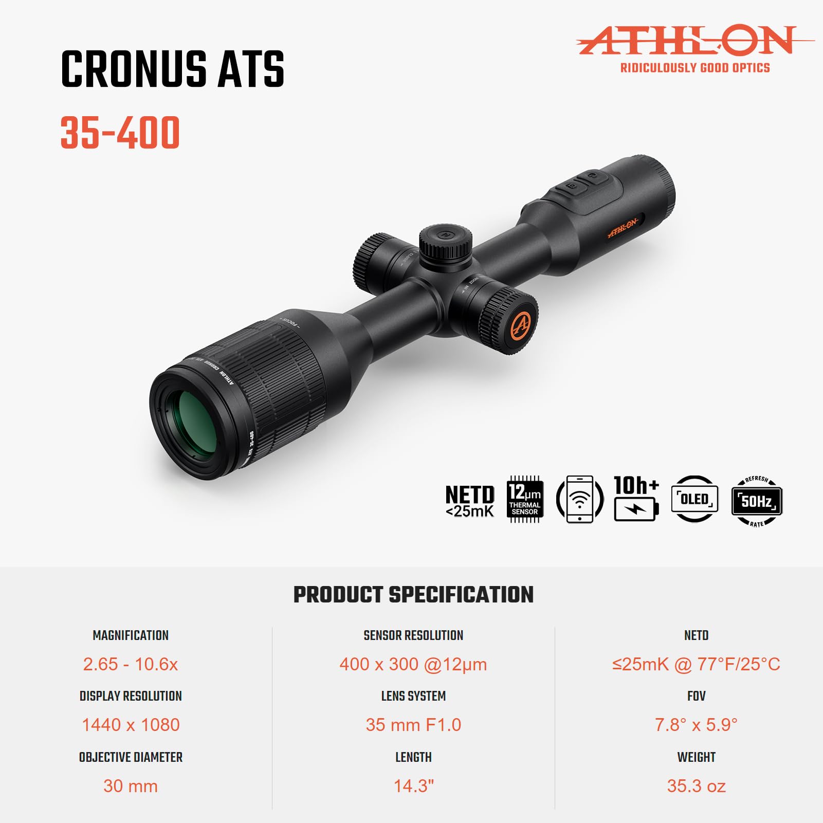 Athlon Cronus ATS 35-400 precision reticles with color options for aiming