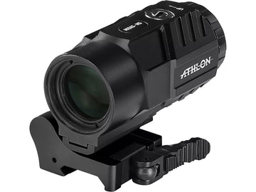 Athlon Optics Midas M5 magnifier behind red dot for enhanced target acquisition.