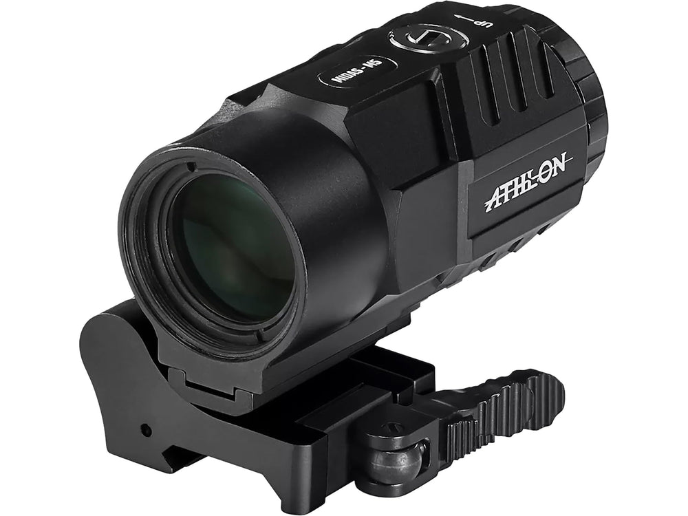 Athlon Optics Midas M5 magnifier behind red dot for enhanced target acquisition.