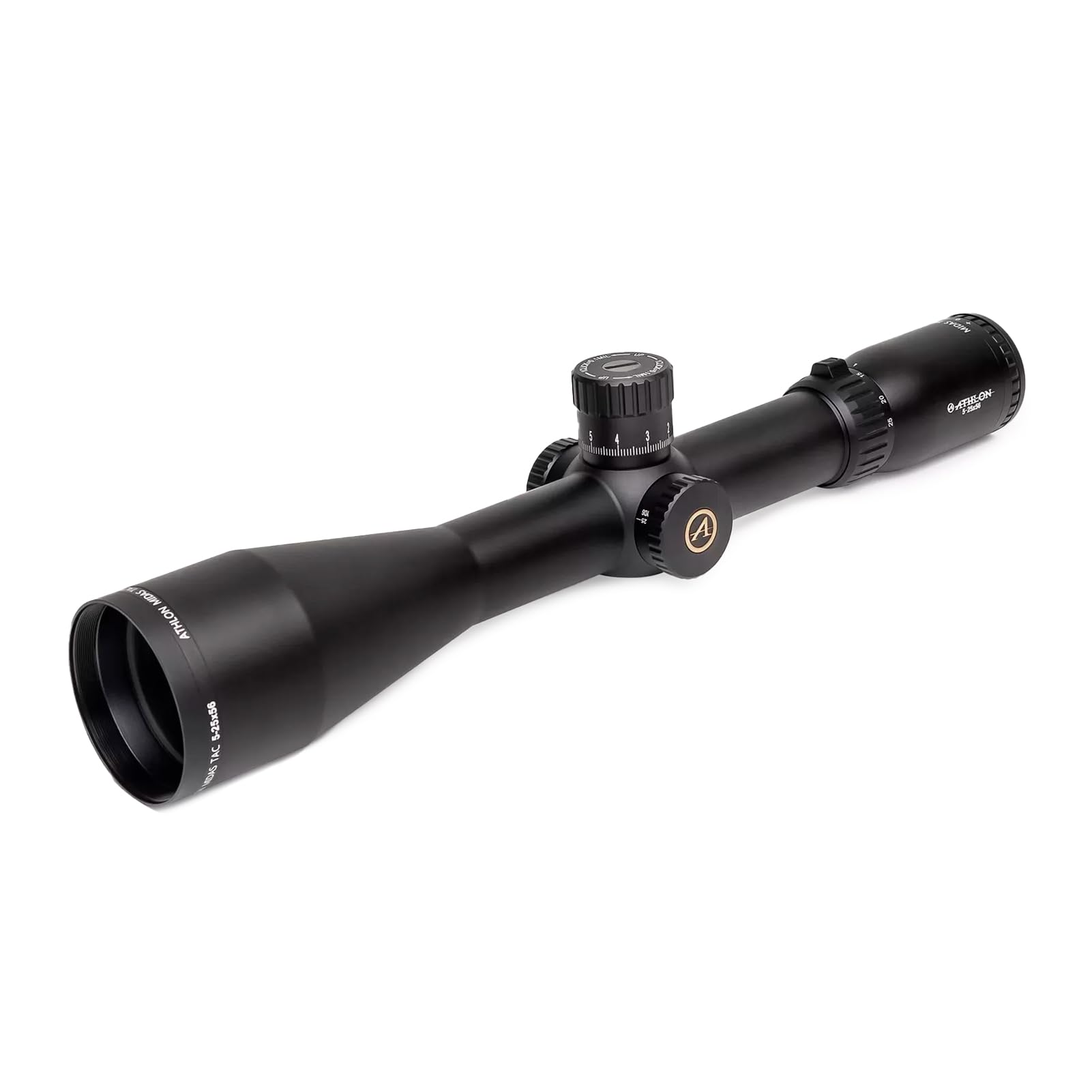 Athlon Optics Midas TAC 5-25x56 FFP APRS6 reticle closeup enables precise subtensions across magnifications.