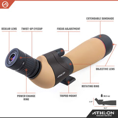 Athlon Optics Talos 20-60x80 spotter tube offers rugged durability for field use.
