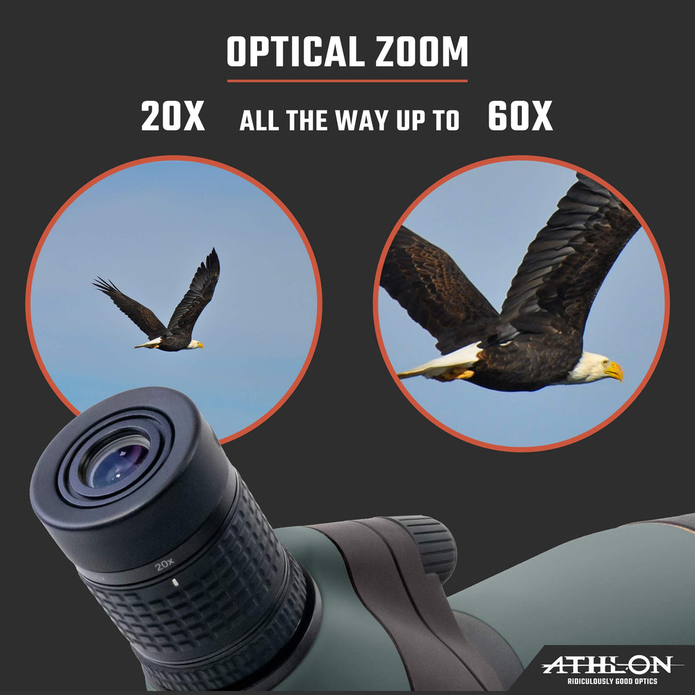 Athlon Talos 20-60x80 spotting scope charcoal grey suits rugged outdoors.