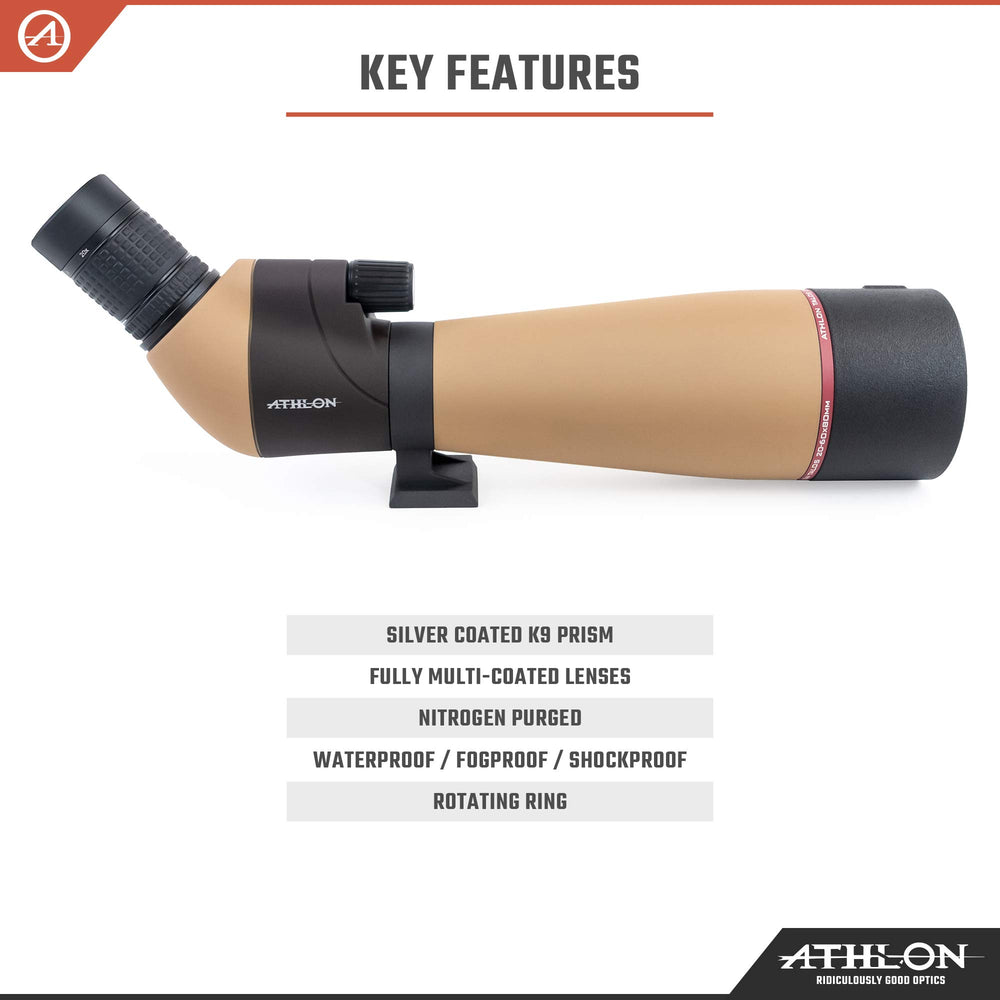 Athlon Optics Talos 20-60x80 lens closeup reveals bright, high-contrast imaging.
