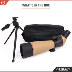 Athlon Optics Talos 20-60x80 ocular view demonstrates generous eye relief for long sessions.