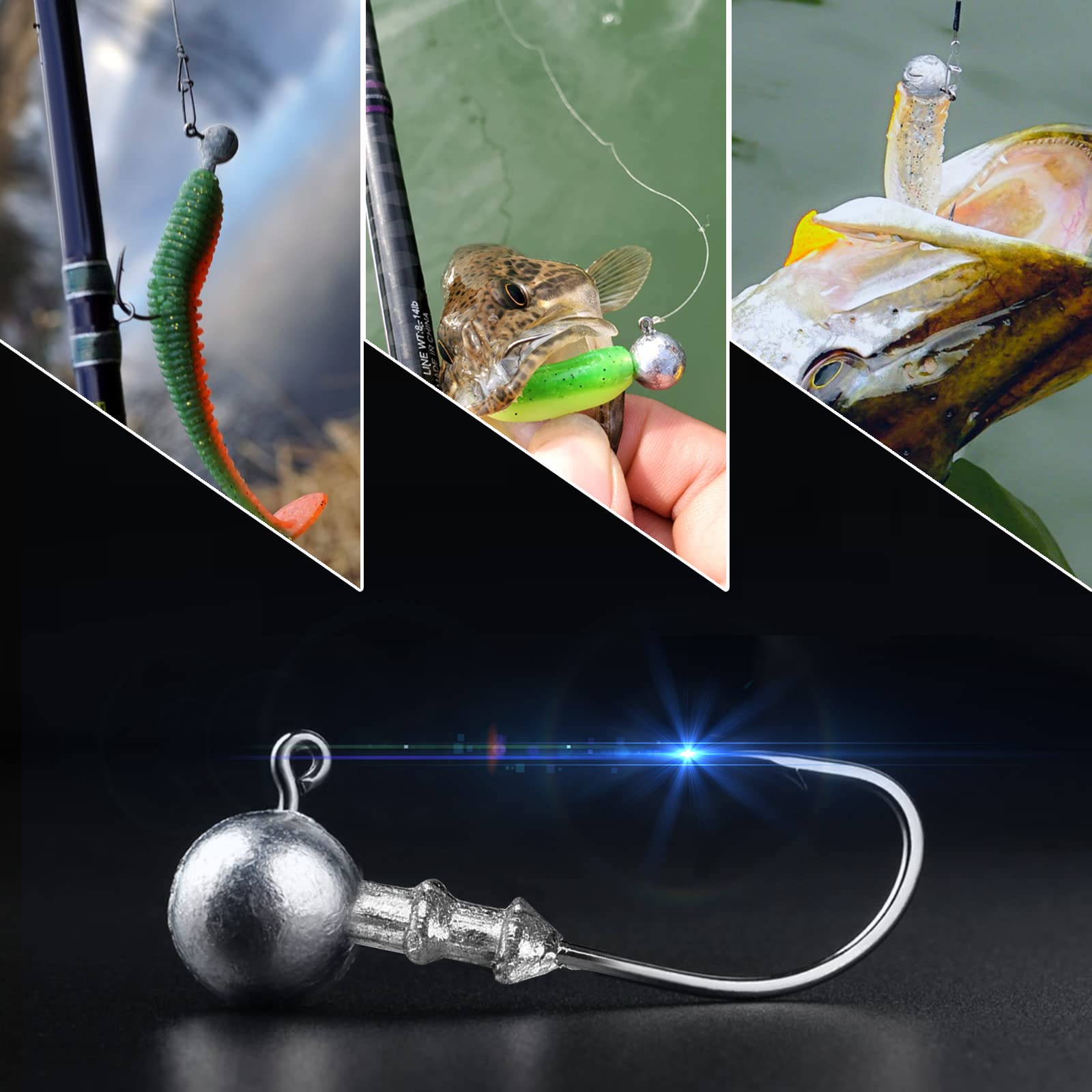 Size range 3.5g to 14g jig heads for various species