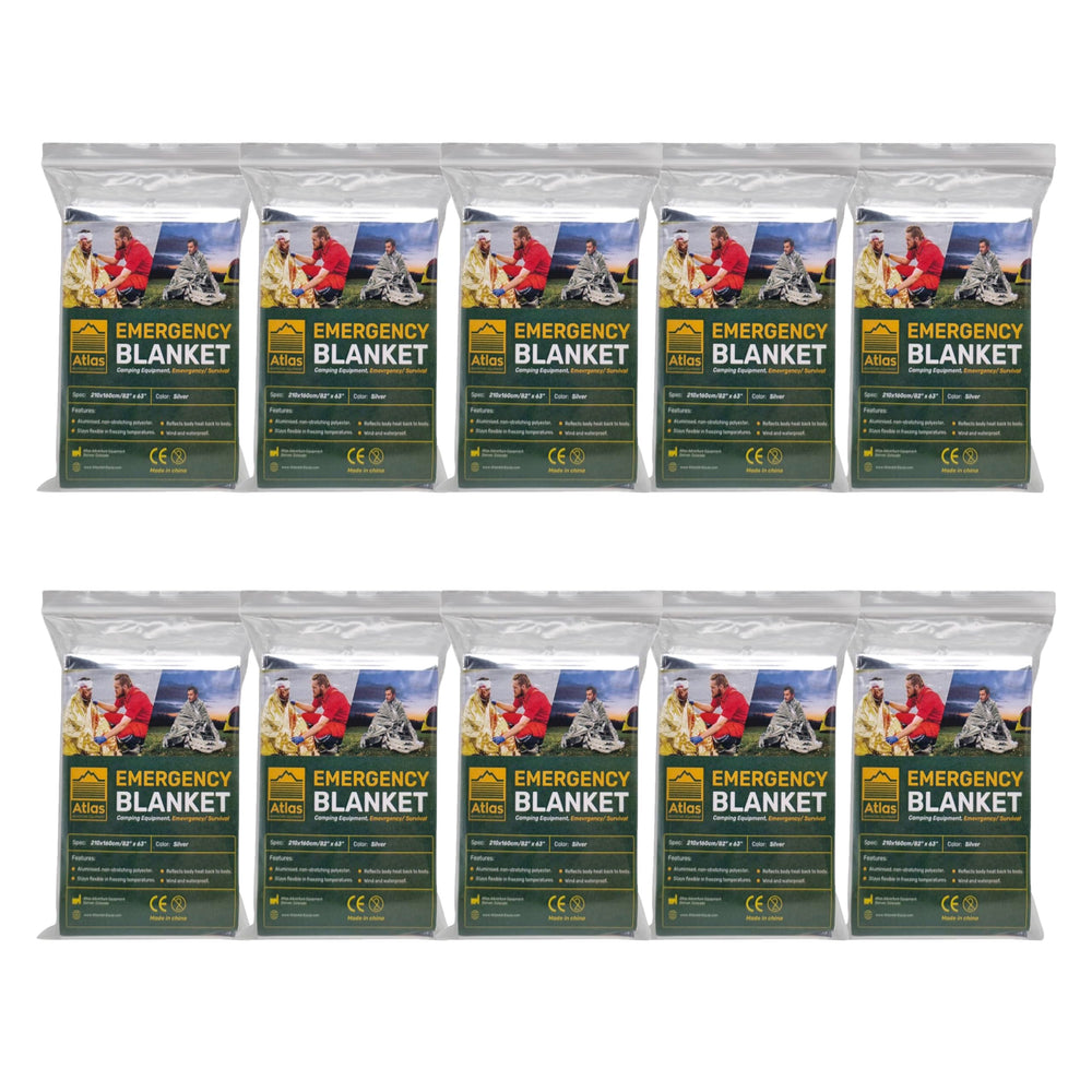 Atlas emergency blanket 82x63 inches, provides durable warmth in cold weather.