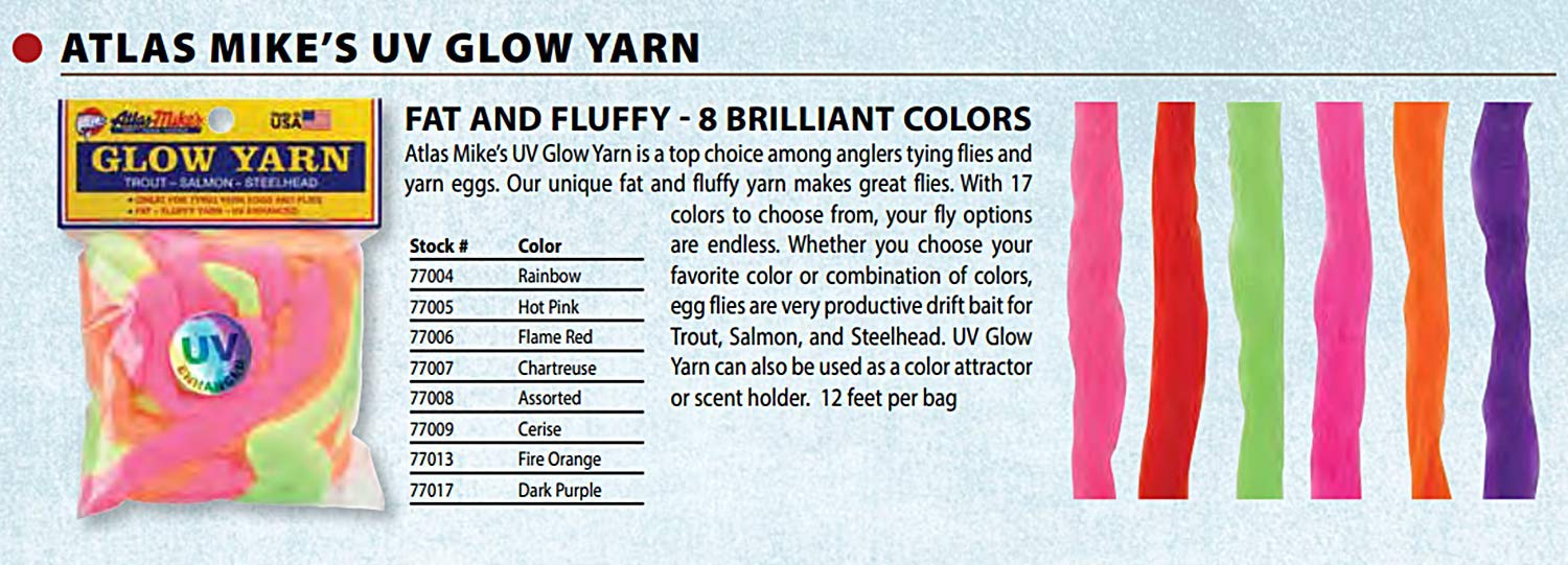 Atlas Mike's UV Glow Yarn in use, chartreuse glow helps lure fish in low light