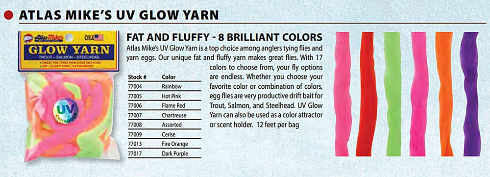 Atlas Mike's UV Glow Yarn in use, chartreuse glow helps lure fish in low light