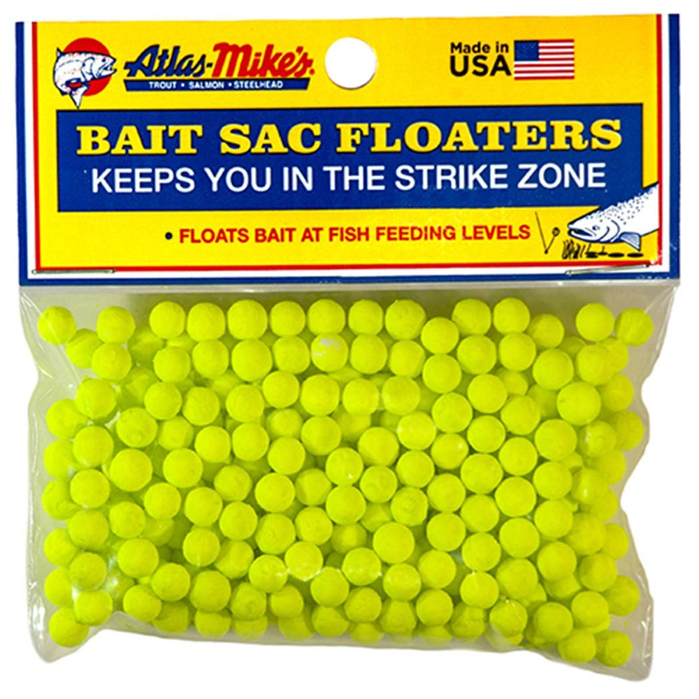 Atlas Mike's Bait Sac Floater chartreuse image illustrating bait presentation on the water