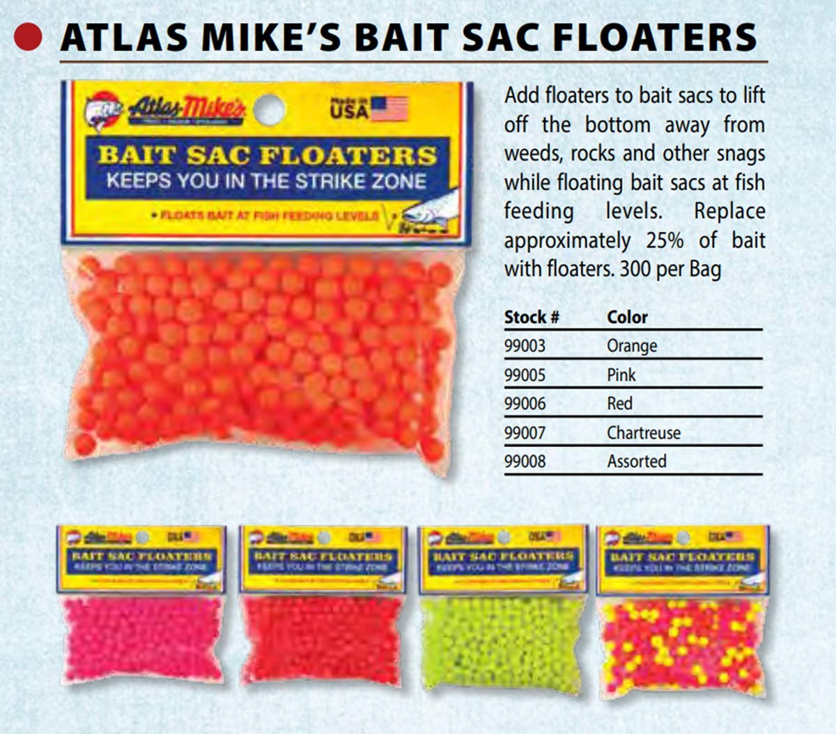 Atlas Mike's Bait Sac Floater Orange 300 Pack product image 2 (99003)