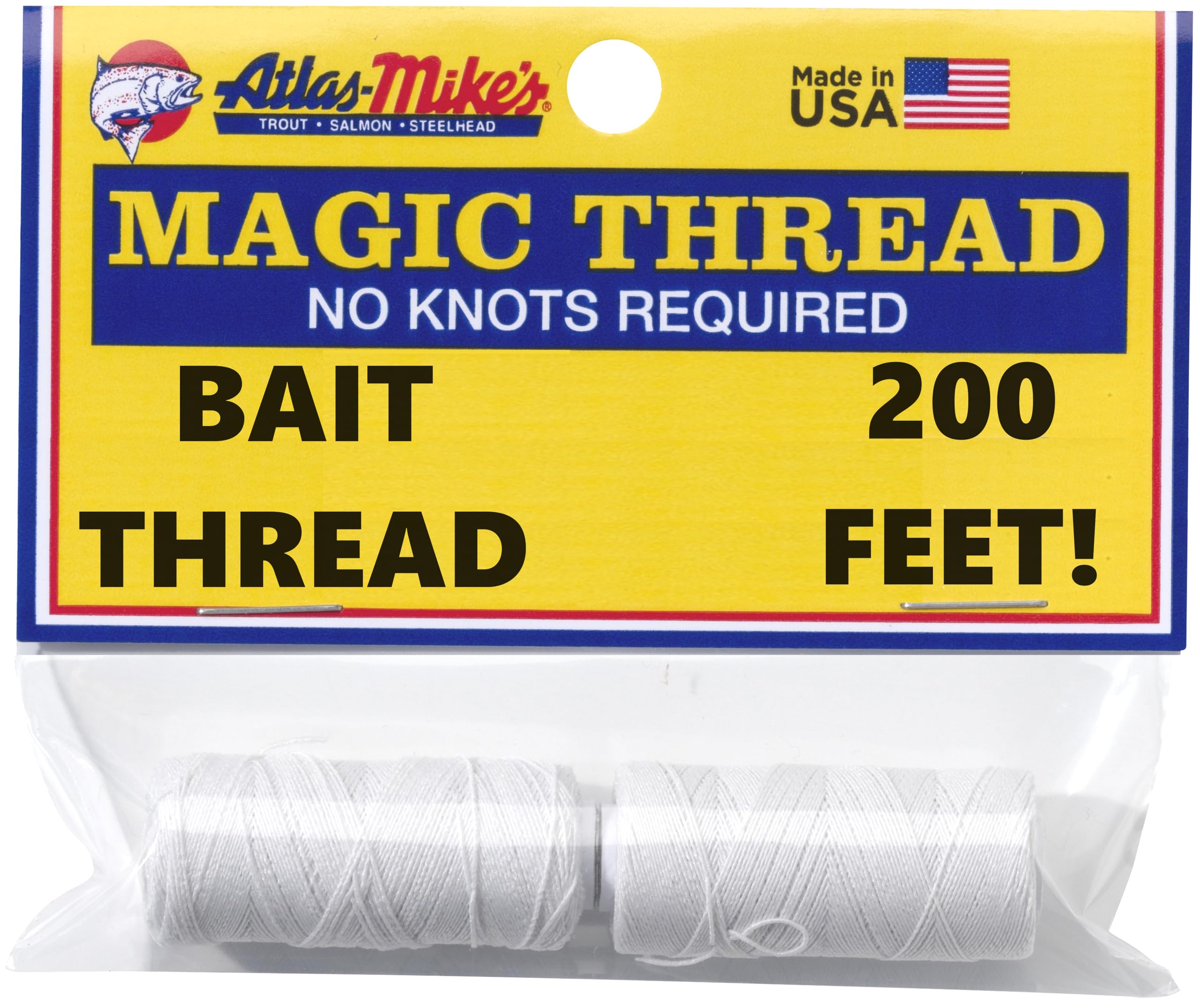 Two 100 ft spools of Atlas Mike's Magic Thread White for bait sacs