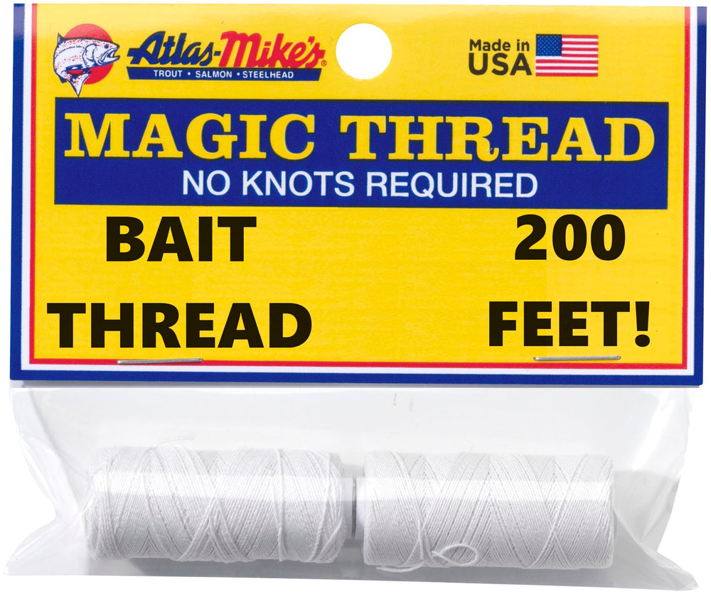 Two 100 ft spools of Atlas Mike's Magic Thread White for bait sacs