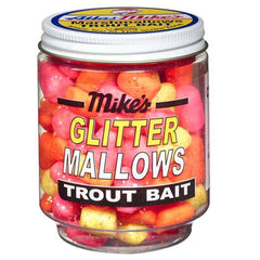 Atlas Mike's Marshmallow Cheese Salmon Bait Eggs in assorted colors inside a resealable 1.5 oz jar