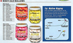 Close-up of glittery marshmallow bait with fluorescent colors for trout, salmon, and steelhead