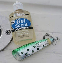 Atlas Mike's UV Shrimp Gel Scent dab on lure demonstrates easy application.