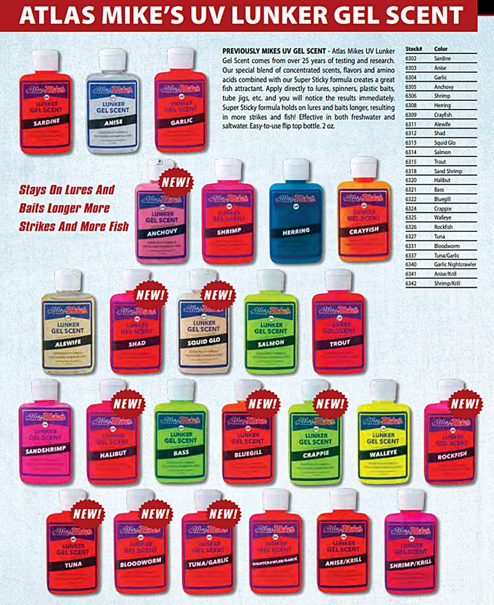 Atlas Mike's UV Shrimp Gel Scent UV glow image hints at enhanced lure visibility.