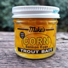 Atlas Mike's Zeke's Sierra Gold floating trout bait packaging showcases corn oil formula for anglers