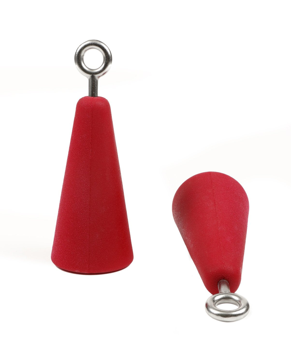 Atomik Hanging Cones red with embedded eye bolts for setup.
