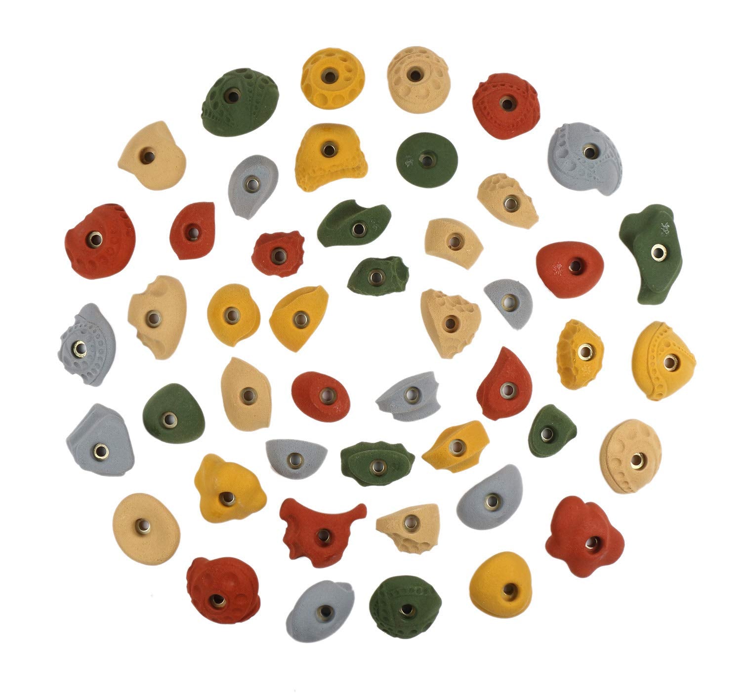 Atomik Kids holds in assorted earth tones with rock texture for indoor climbing