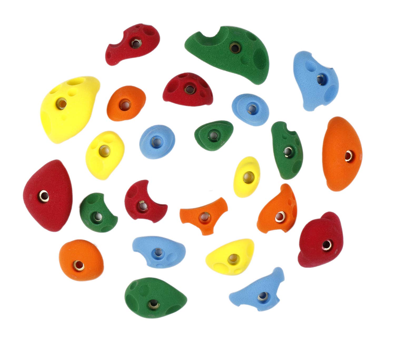 Atomik rock climbing holds in bright tones for kid friendly wall climbs