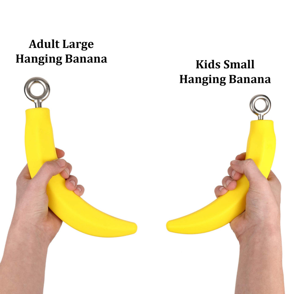Atomik Rock Climbing hanging banana training setup helps improve grip and shoulder mobility.