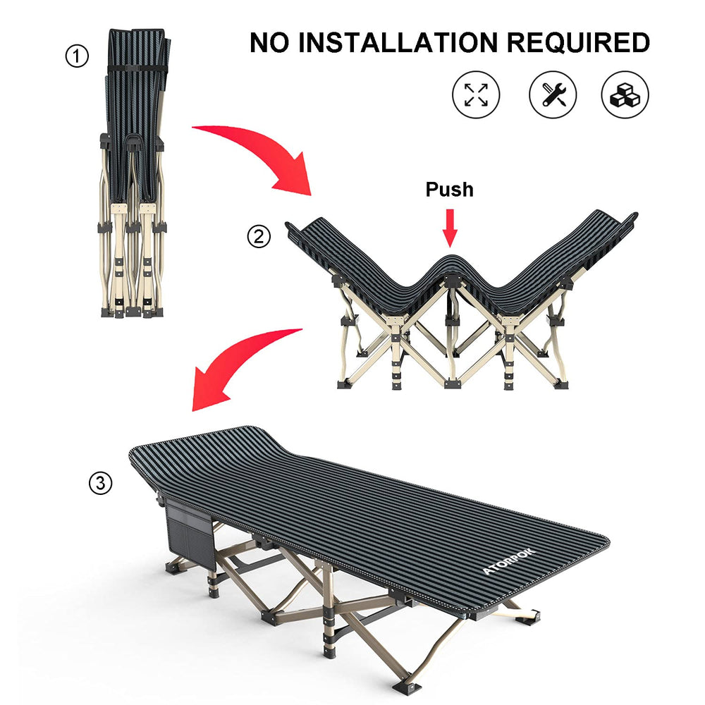 ATORPOK camping cot 600D fabric is soft, breathable, and water resistant.