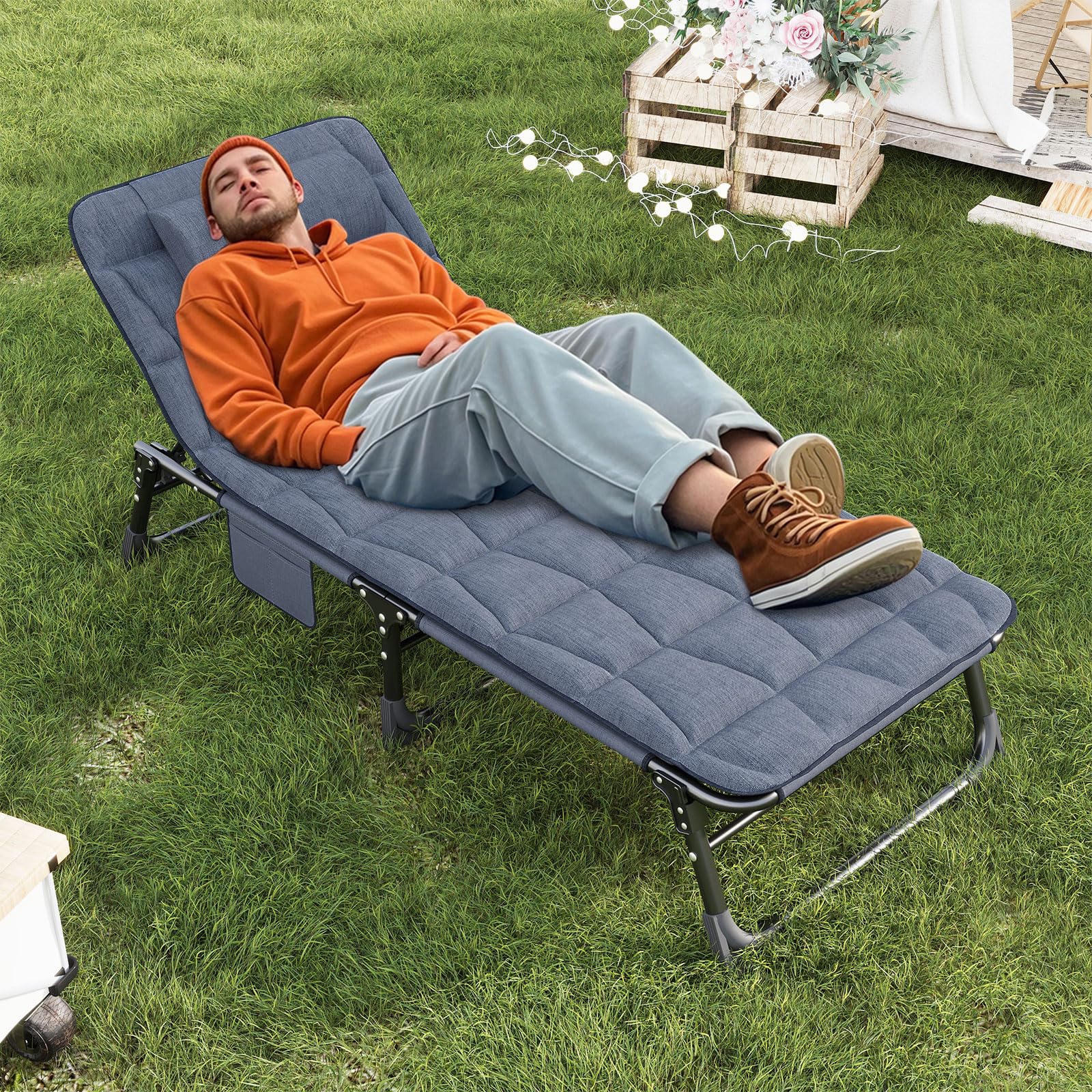 ATORPOK cot anti-slip feet grip sand, grass, or rocky surfaces.