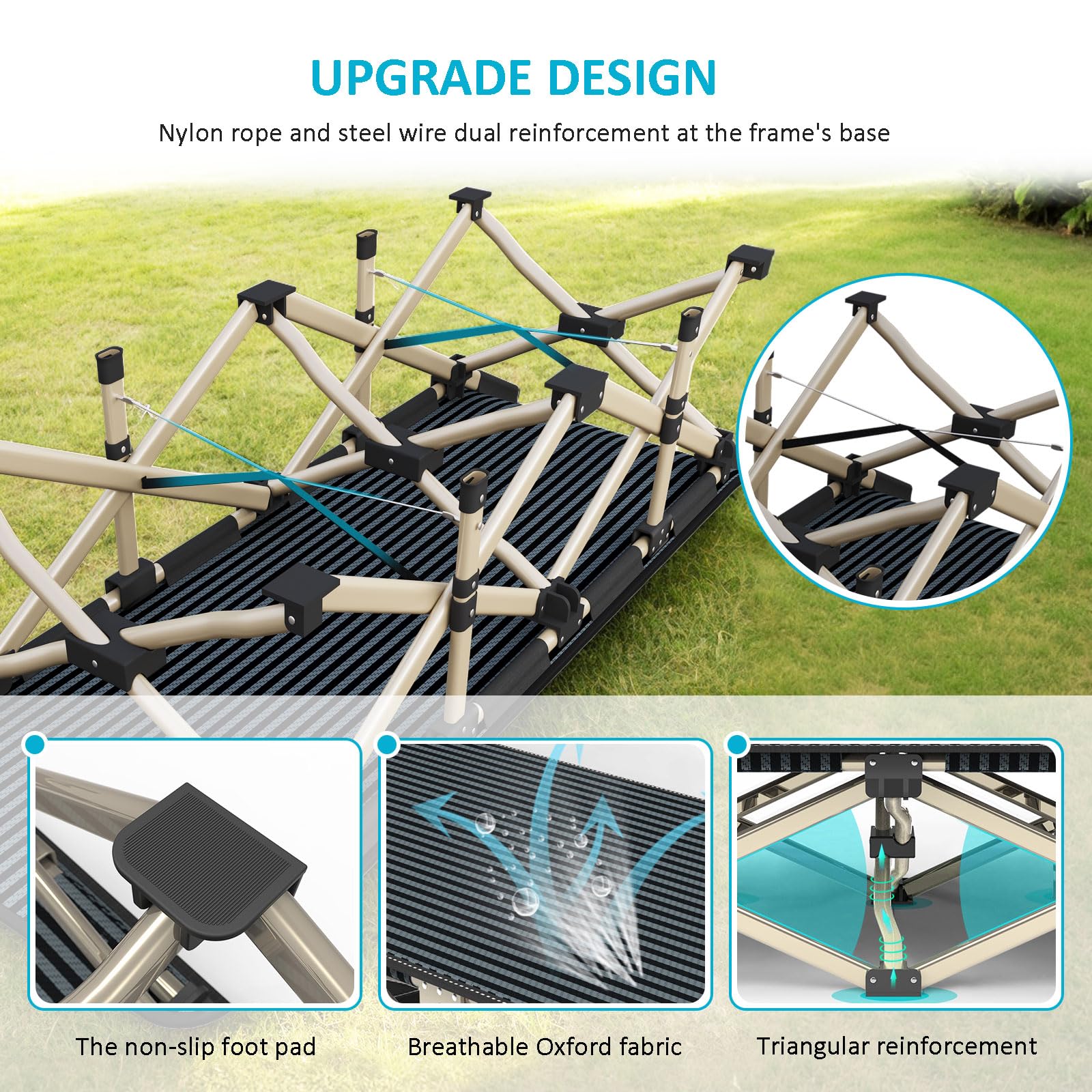 ATORPOK cot steel frame provides sturdy support up to 500 pounds.
