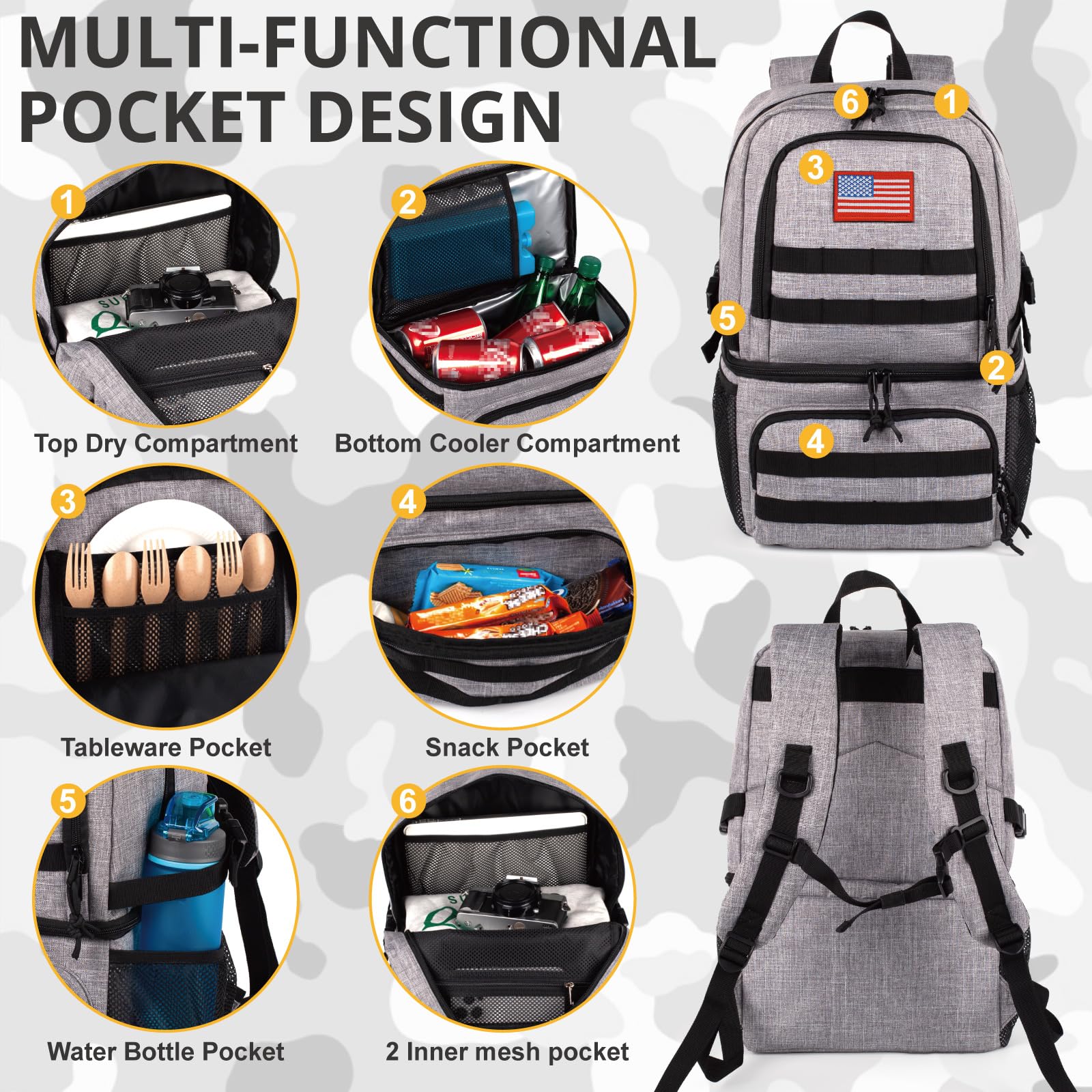 ATRIPACK cooler-backpack interior pockets show organized space for essentials during outdoor trips.