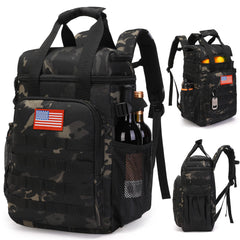ATRIPACK tactical cooler backpack in black camo with expandable top compartment for organized meals